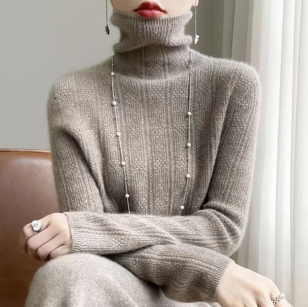 羊毛100一线成衣无缝堆堆领镂空羊毛衫