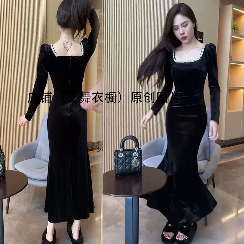 气质名媛小香风连衣裙25秋季新款方领设计感修身显瘦时尚气质长裙