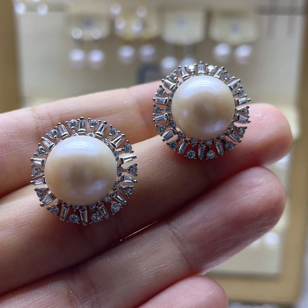 银S925镶嵌淡水珍珠耳饰