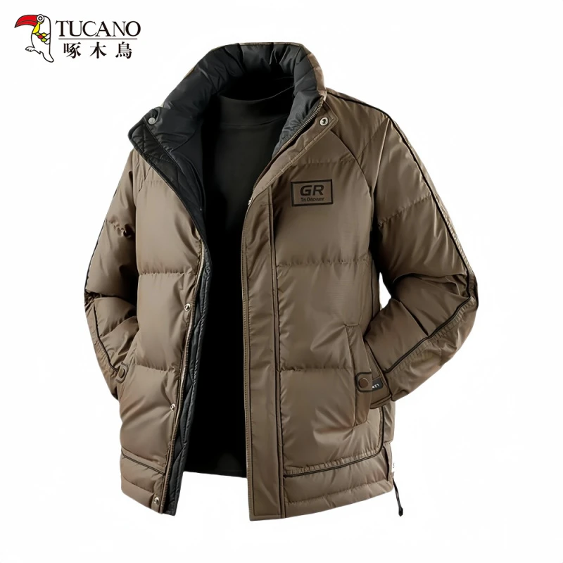 啄木鸟男士立领棉衣冬季新款拼色时尚休闲流行保暖帅气潮棉服外套