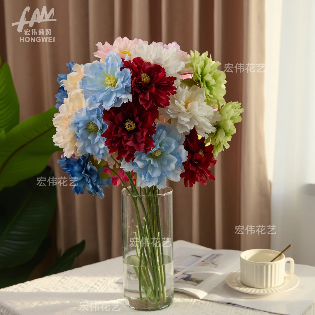 （10枝）3头芙蓉仿真花客厅摆设橱窗造型布景婚庆礼堂装饰ACJDY10