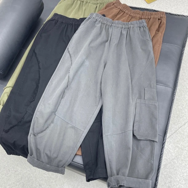 斜纹棉工装萝卜裤新款纯色休闲松紧腰宽松显瘦时尚九分裤女