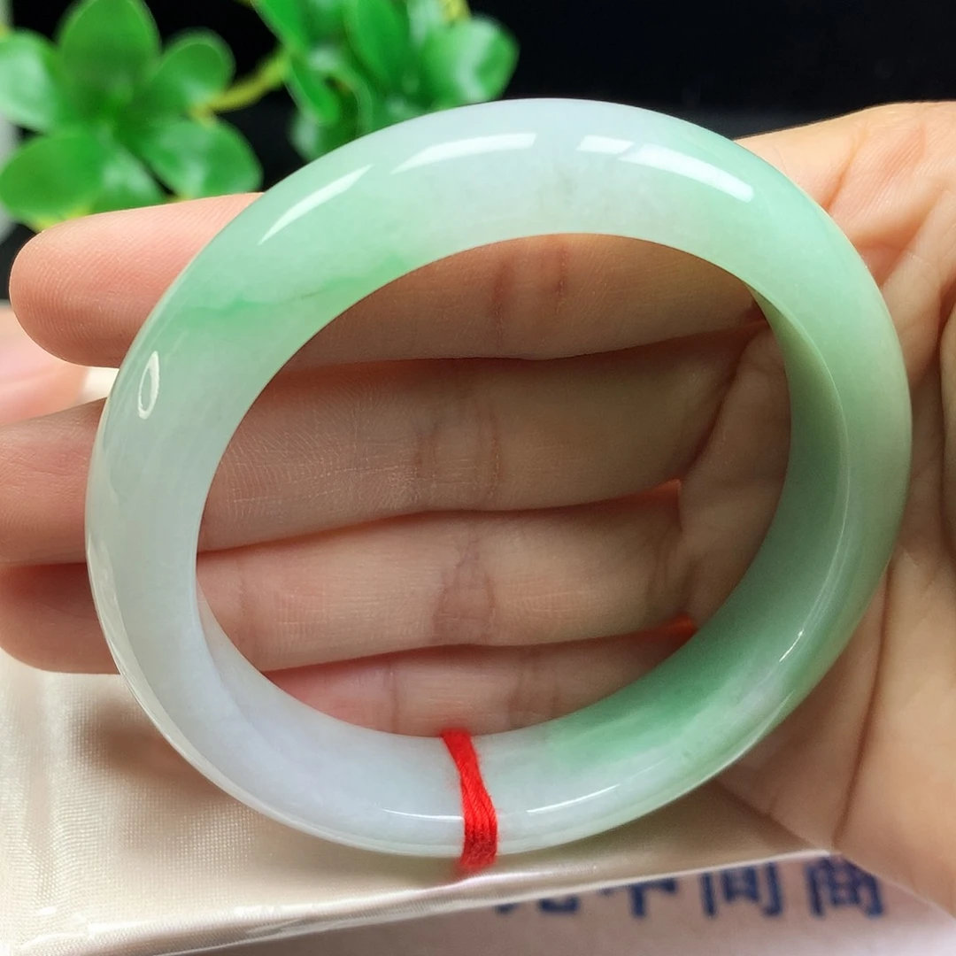 未镶嵌手镯翡翠53.9圈口苹果绿半山水602