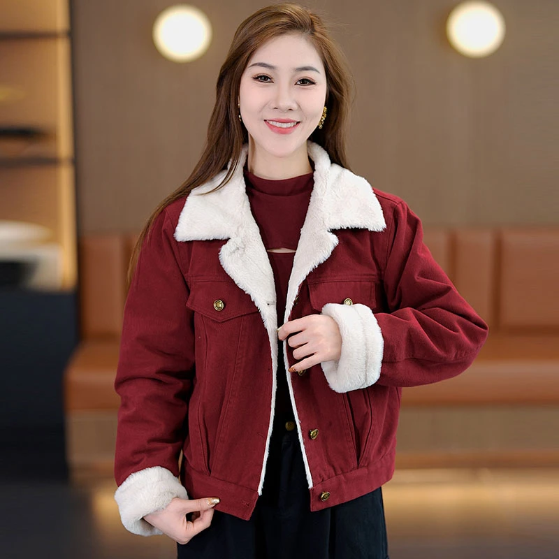 加绒牛仔棉服短外套女2025年冬季新款韩版宽松休闲保暖牛仔棉衣潮