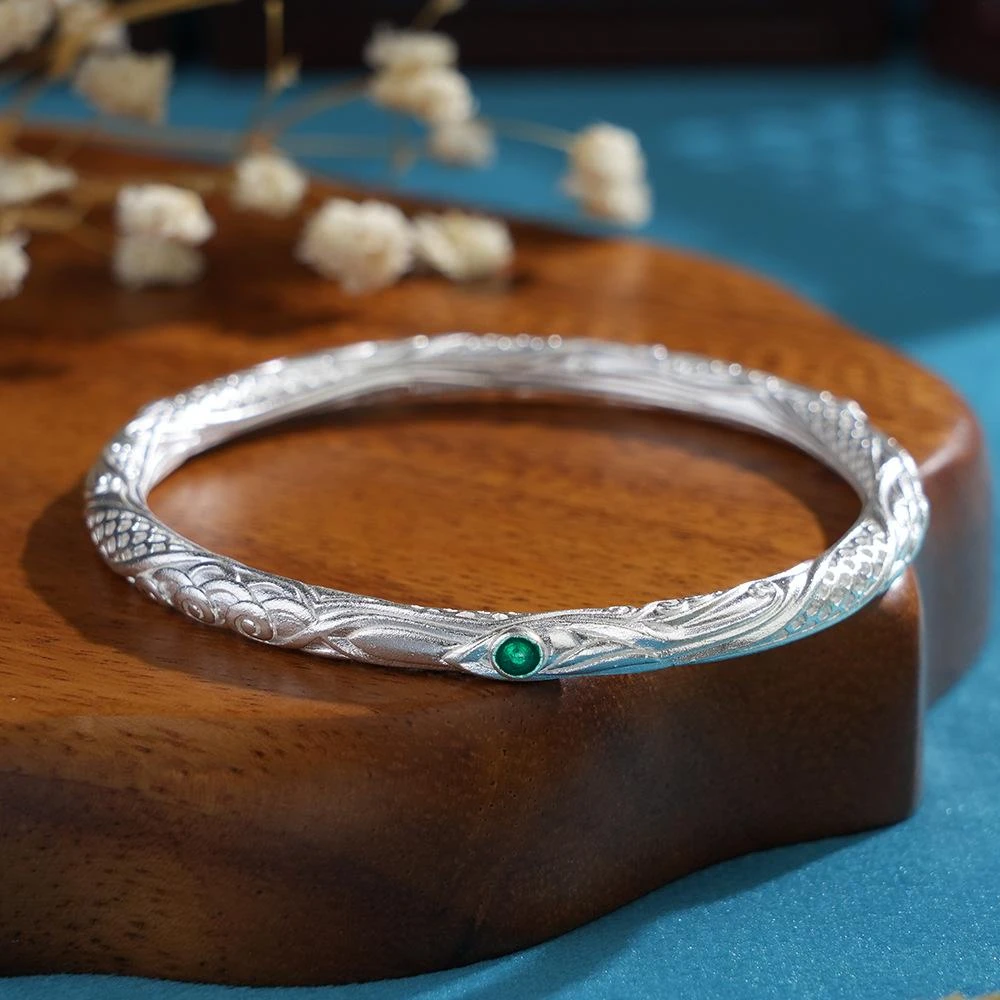 足银手镯 镯子新款999足银哪吒乾坤圈银手镯女纯银实心国潮风古法