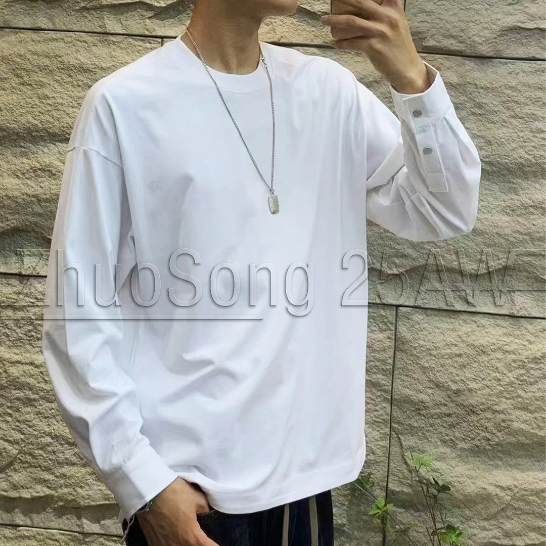 ZhuoSong秋季上新男圆领长袖上衣打底精致男友风百搭不出错休闲