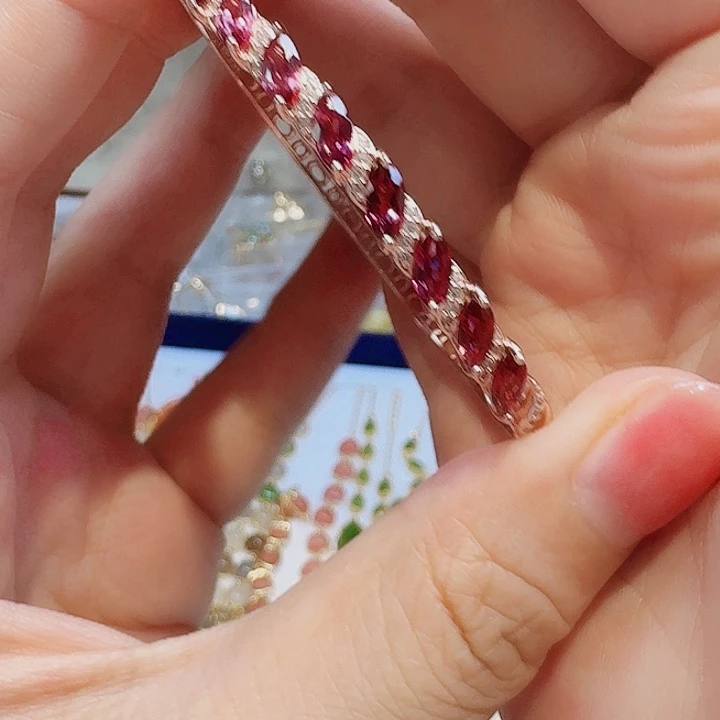 石榴石银S925镶嵌手镯