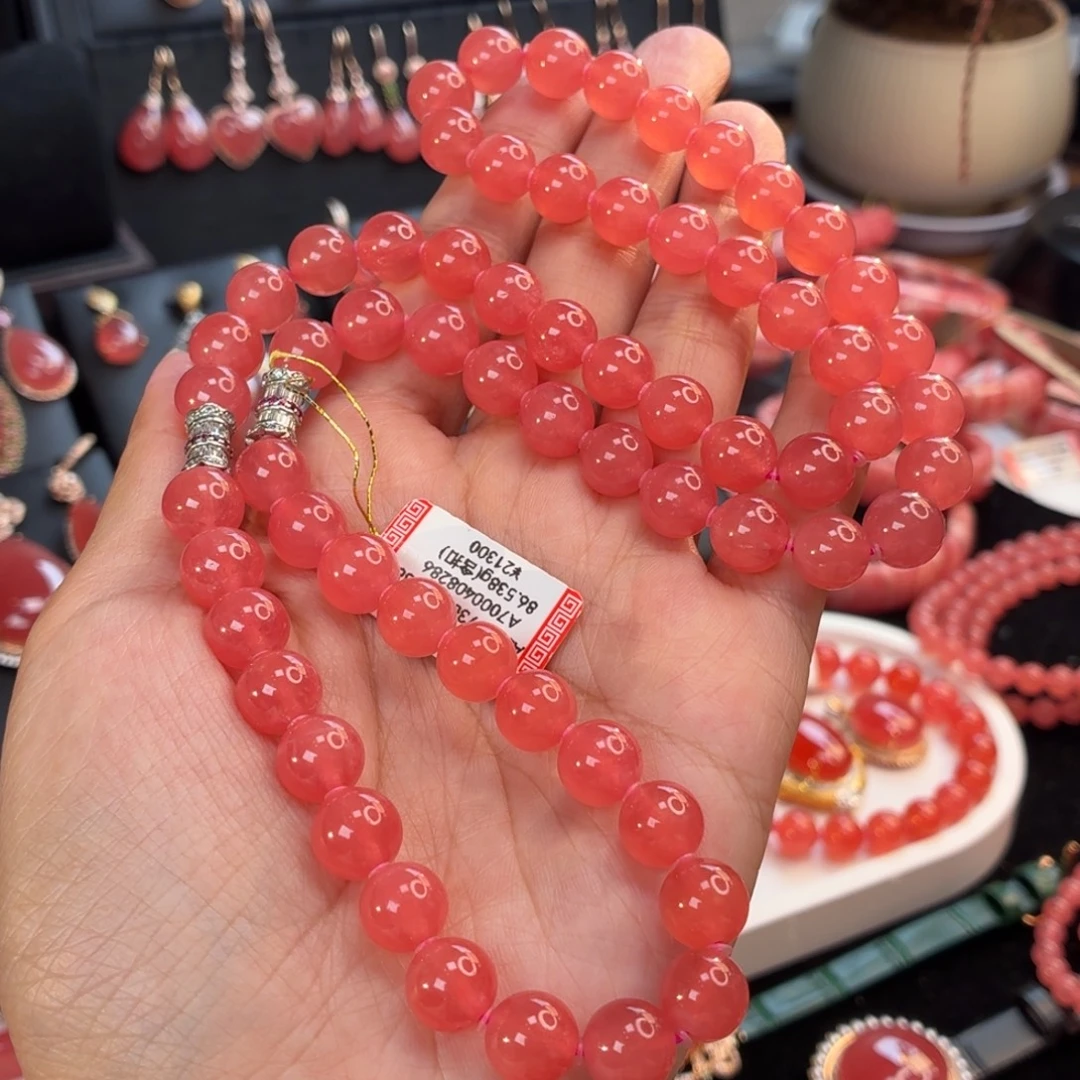 菱锰矿（红纹石）未镶嵌手串86.538g多用款9.2mm