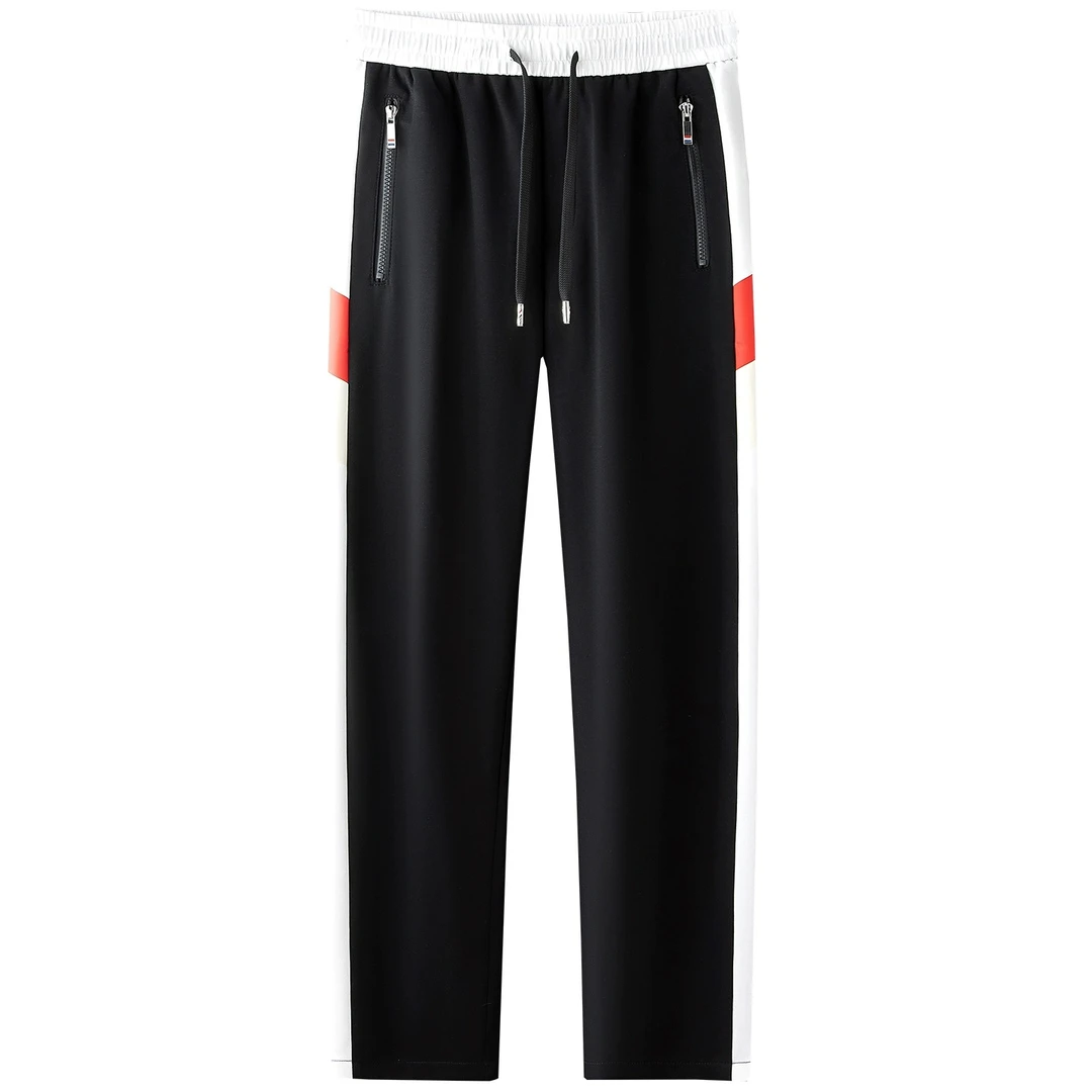 夏季时尚潮流撞色拼接织带冰丝面膜空气层男士运动直筒卫裤休闲裤