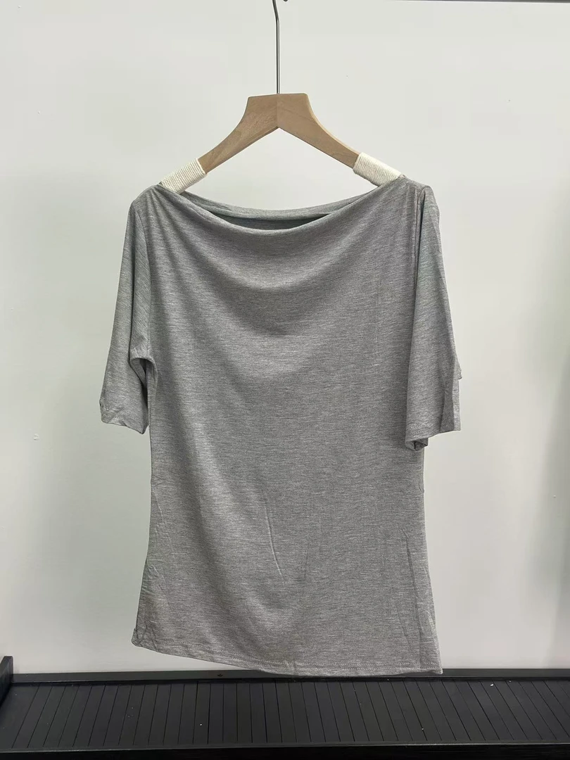 M0002夏季新款设计感斜肩百搭短袖