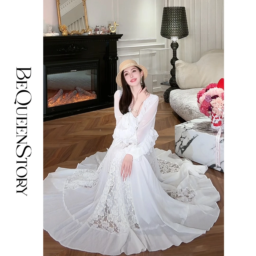 余潇潇【云之彼端】轻奢进口蕾丝拼接吊带连衣裙大裙摆优雅