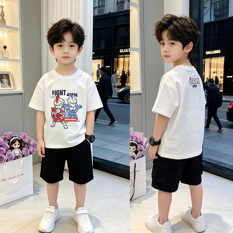 (直播链接)2026款小黄鸭奥特曼儿童男童半袖夏季薄款透气套装