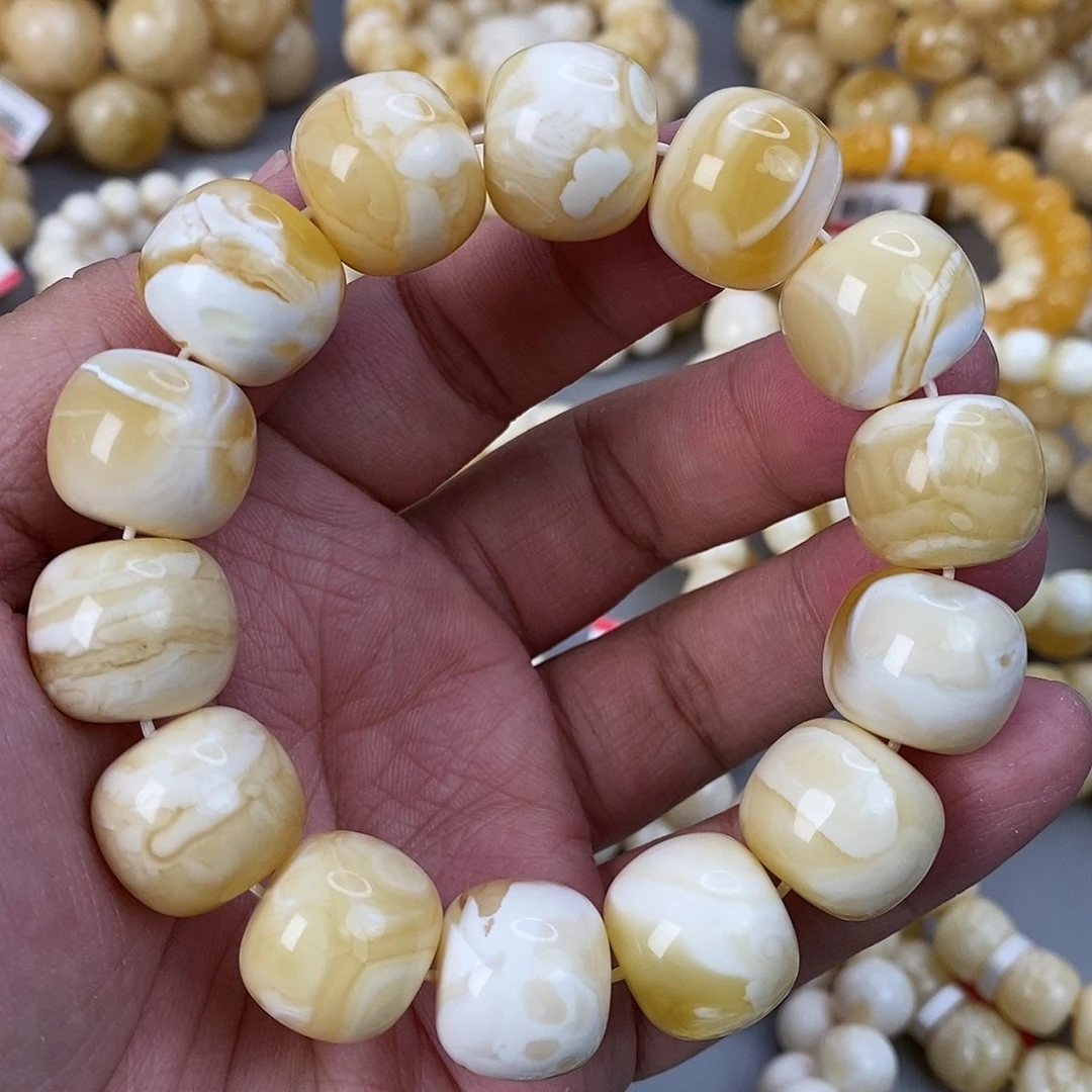 蜜蜡未镶嵌珠宝奇石18.3mm 50g 金漆白