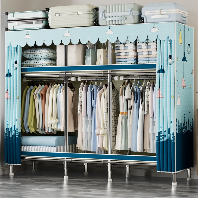简易布衣柜家用卧室出租房专用钢管加粗加固结实耐用防尘挂衣柜