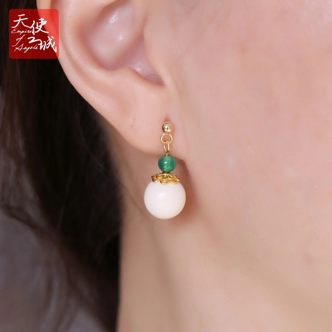 天然猛犸象牙圆珠耳钉小众轻奢高级感简约百搭闺蜜节日礼品