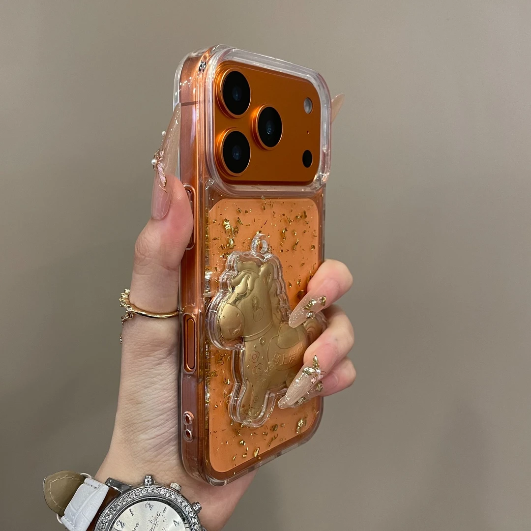 创意立体马上发财滴胶金箔适用iPhone17手机壳16pro高级15pm女14