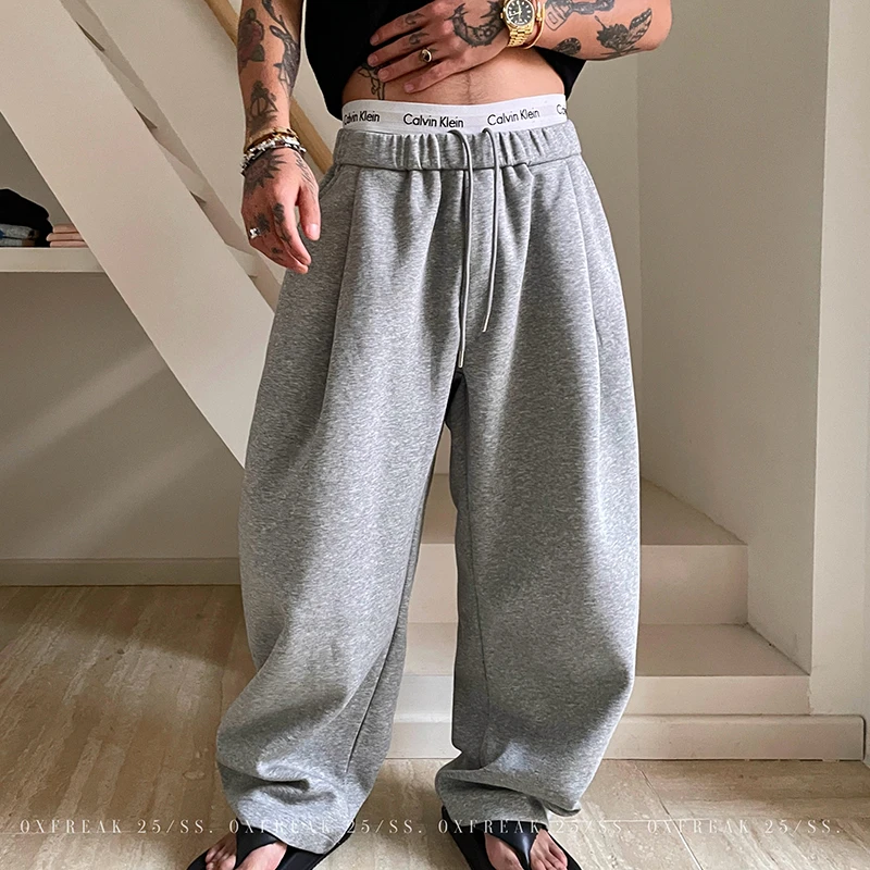 OXFREAK 「立体裁剪 大廓形」重磅针织灰色休闲裤男宽松弯刀卫裤