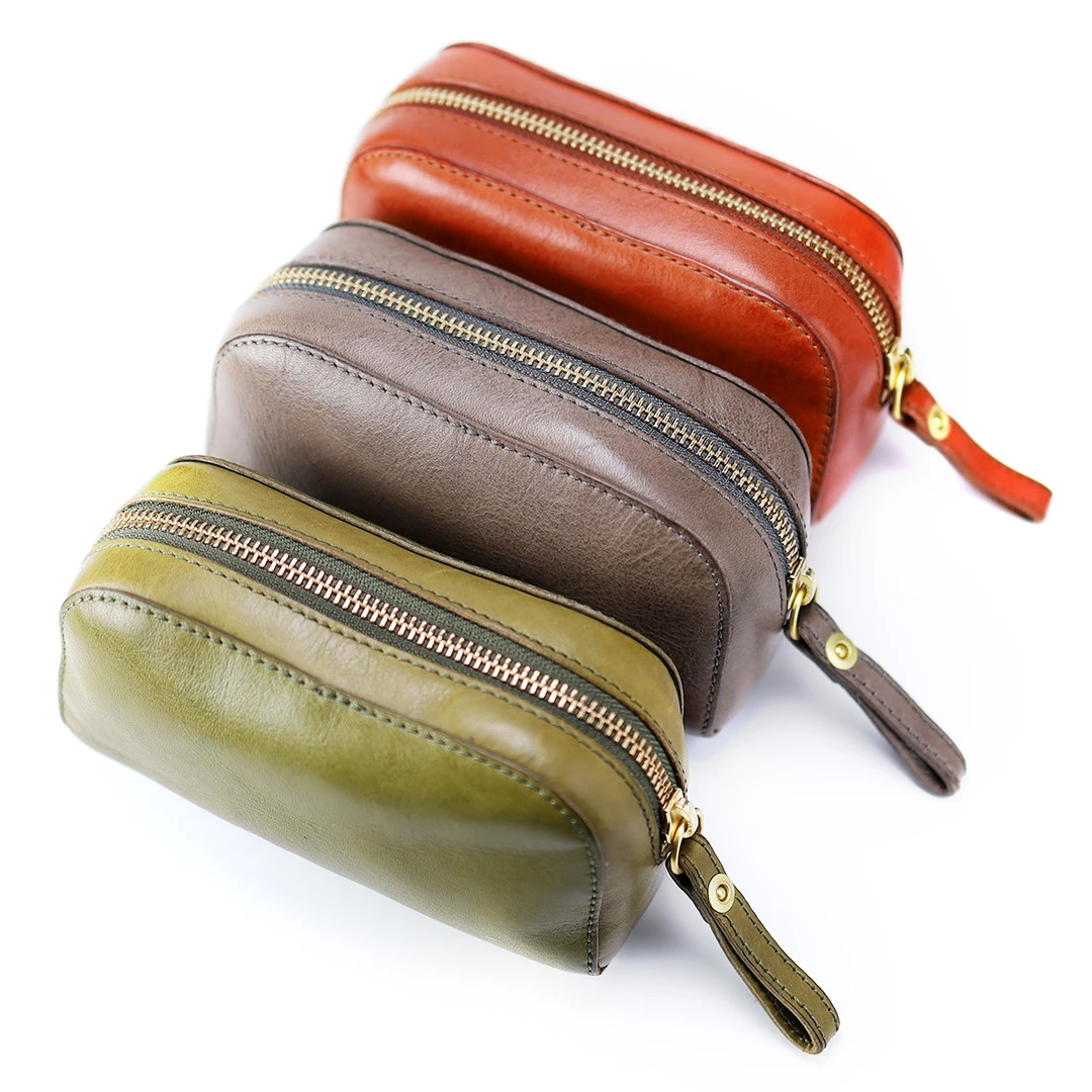 首饰袋 喜物面包牛皮纹植鞣头层真皮质感文玩收纳包YKK拉链手拿包