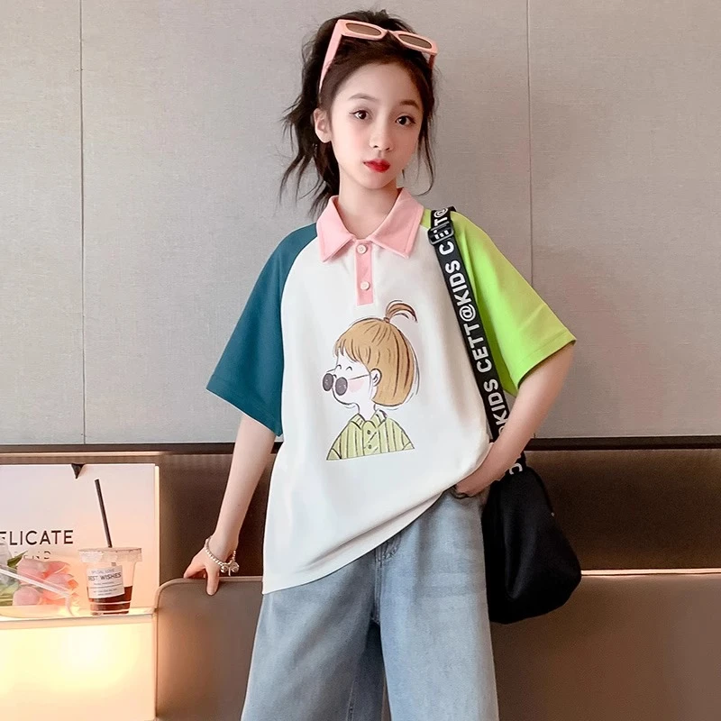 女童夏季短袖polo衫T恤夏款2025新款中大童时髦洋气儿童上衣夏装