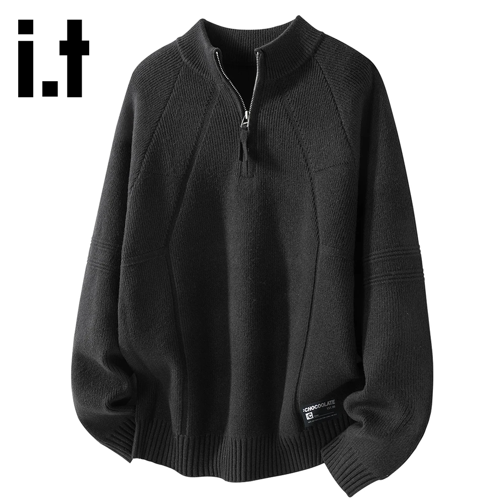 it:CHOCOOLATE个性半拉链立领毛衣男2025新款潮流拼接设计感上衣