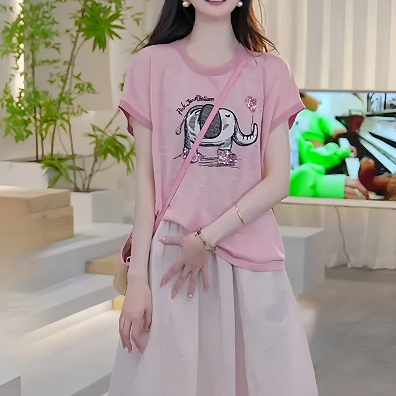 卡通印花圆领短袖T恤上衣夏季新款洋气衣服女小众减龄透气小衫潮