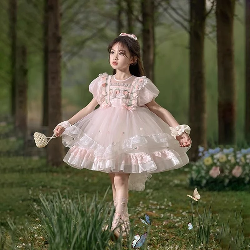 新款女童洛丽塔连衣裙可爱草莓公主裙夏天短袖水果刺绣超漂亮蝴蝶