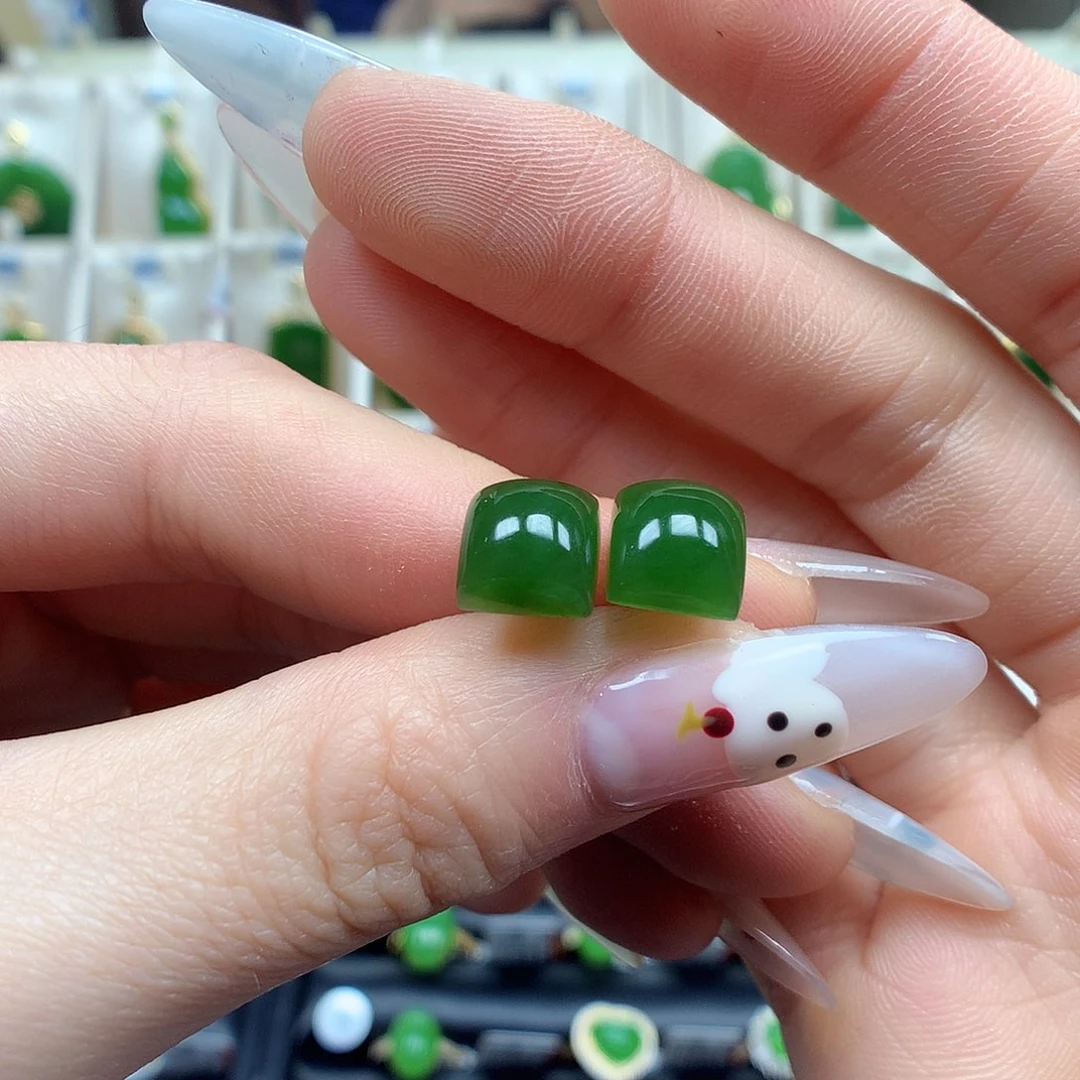 和田玉耳饰18K金镶嵌滟**头8