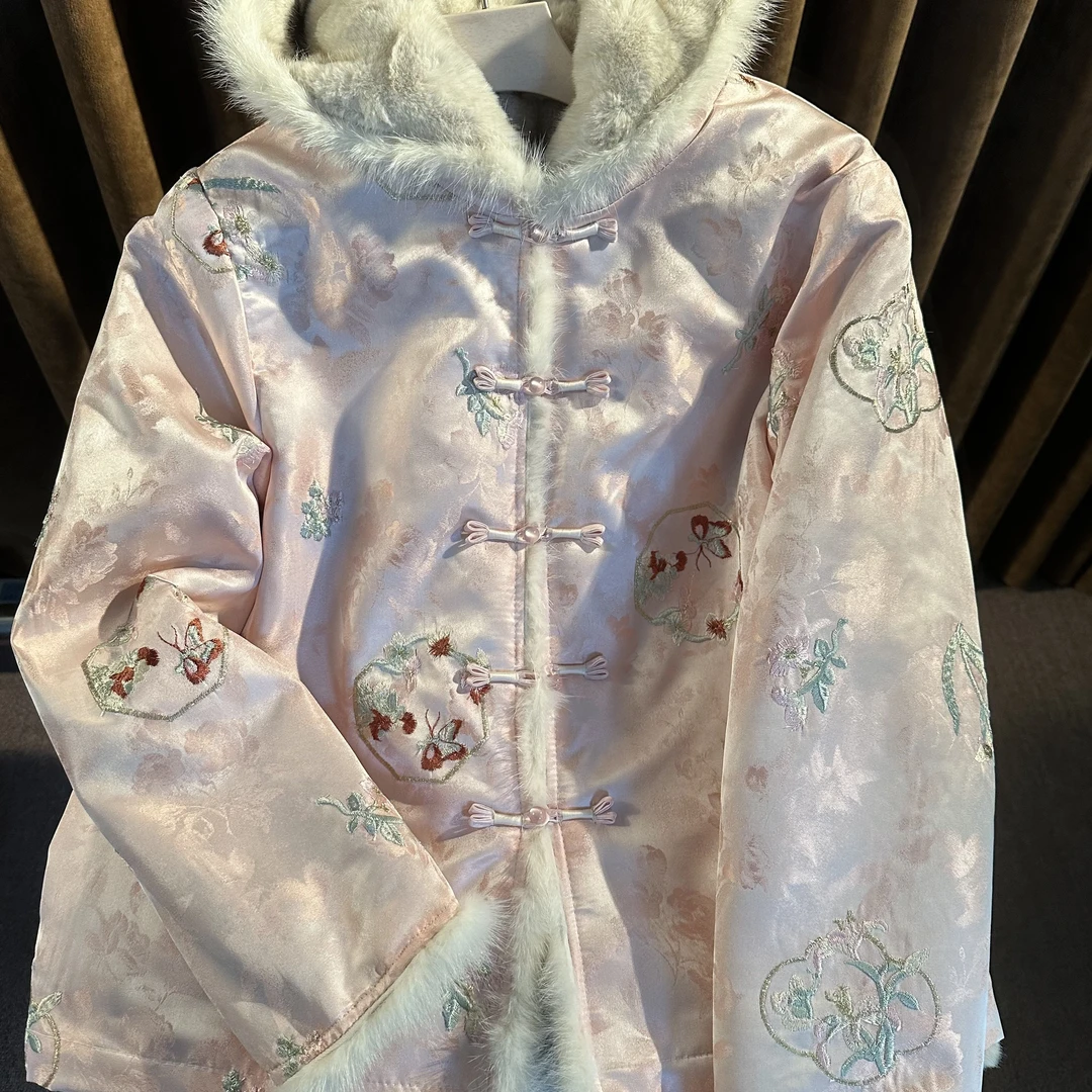 【锦绣缘】冬季新中式国风水貂毛高级连帽双面穿女装百搭外套