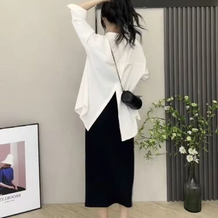 哥弟阿玛施正品2025夏季慵懒风大码设计感开叉衬衣女衬衫外套中长