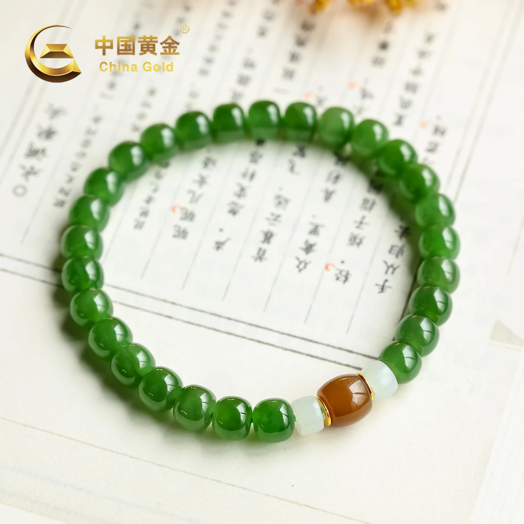 【中国黄金】言淬 | 和田玉*手串*18k金镶嵌-S2629-Y