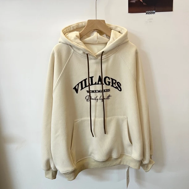 CSF-9695【❌退❌换】东大门韩系简约时尚字母抽绳连帽加绒卫衣