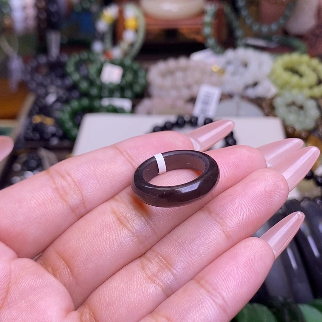 颈饰未镶嵌和田玉浓烟紫脂膏级老料指环10-16