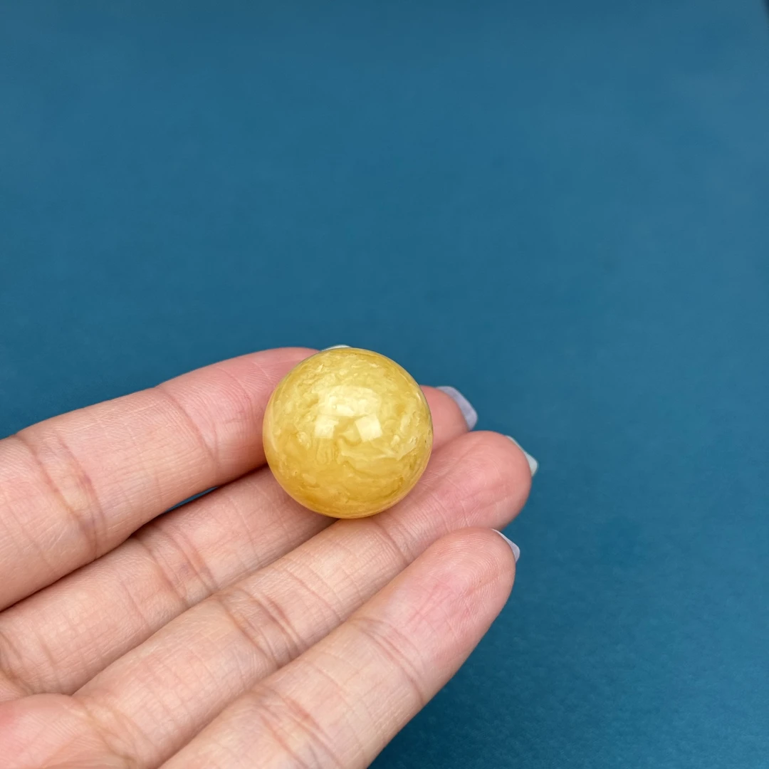 M1669天然原矿蜜蜡鸡油黄单珠20.2mm 4.58g支持复检假一罚四