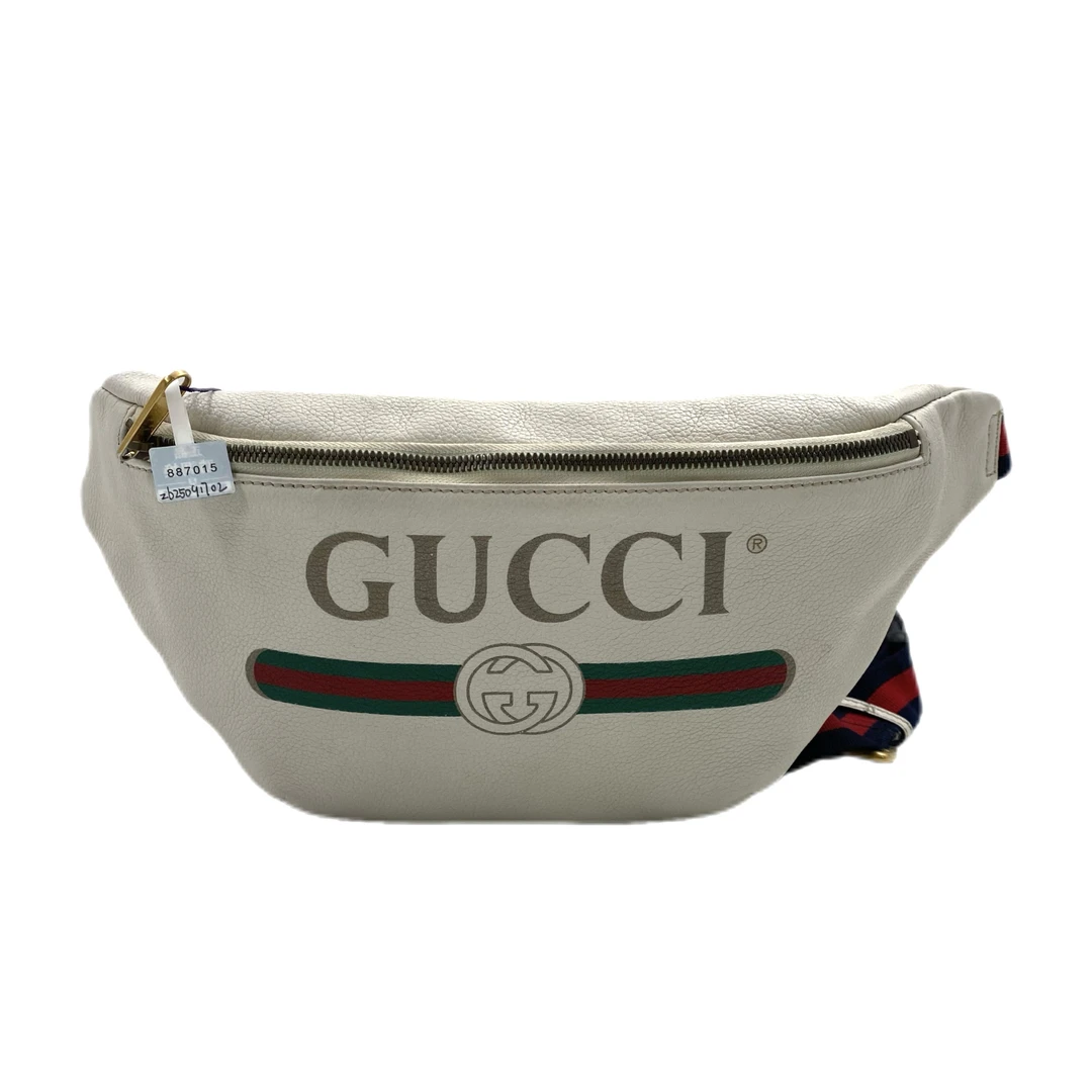 95新 GUCCI/古驰 zb25091白色全皮印花胸腰包 尺寸40/20男士休闲