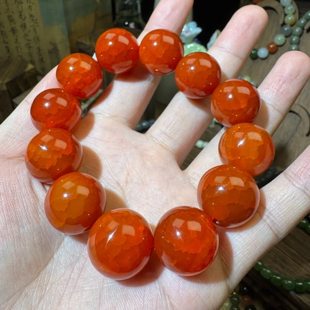 高品质冰裂纹红玛瑙手串卡20