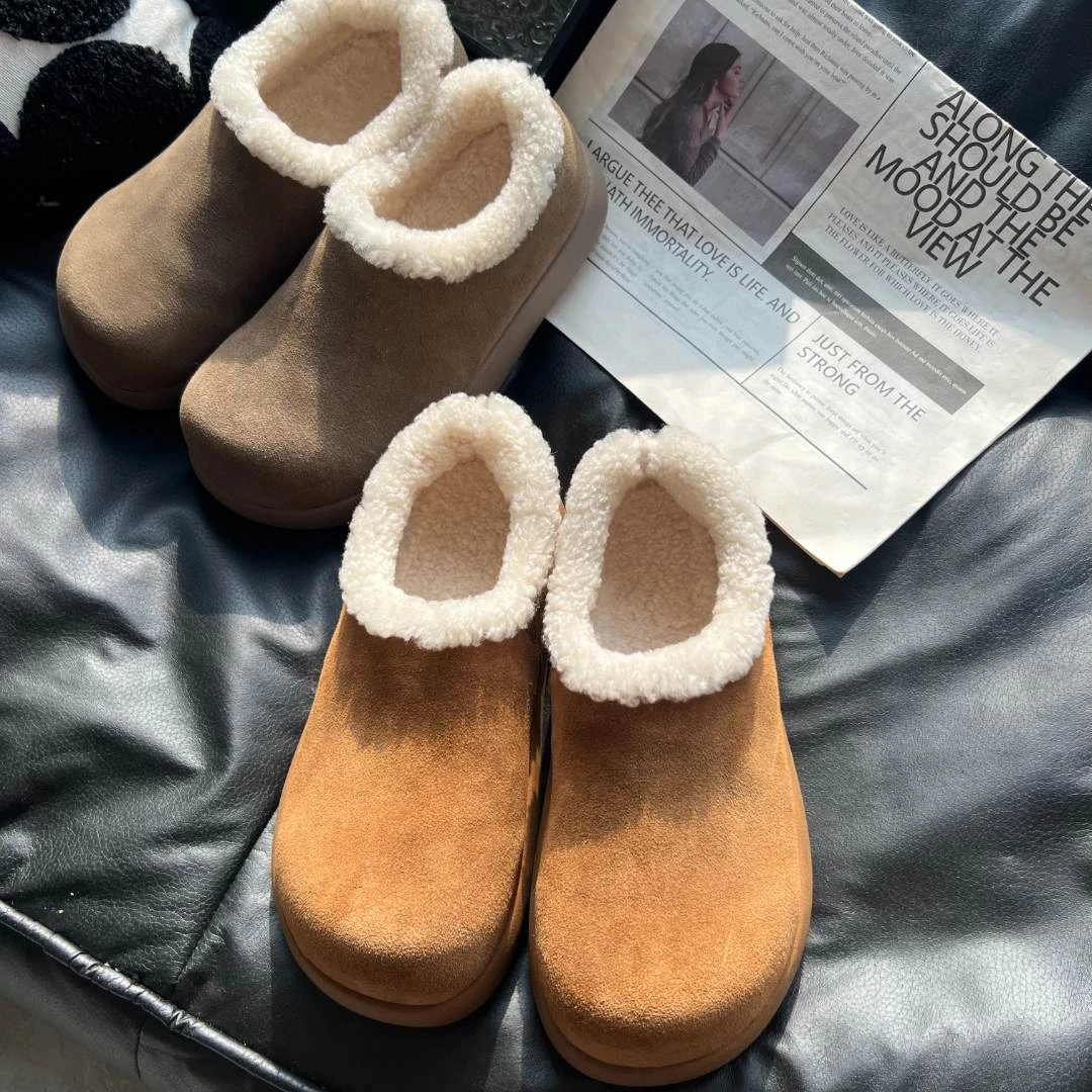 【一鞋两穿】4cm冬季全包牛皮小土豆羊皮毛一体棉鞋保暖雪地靴女鞋