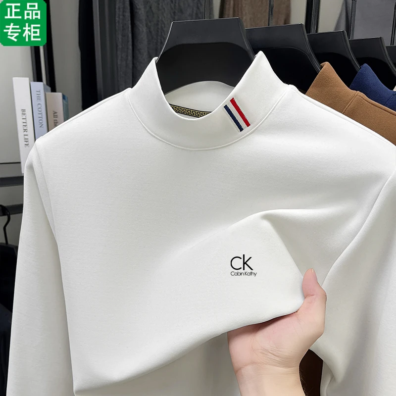 ck正品秋冬长袖t恤男士半高领纯色高品质德绒保暖羊毛蚕丝打底衫