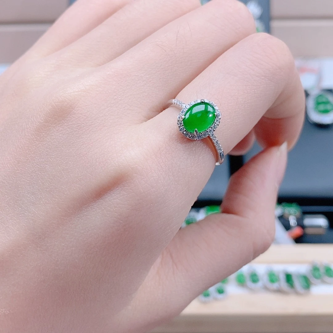 翡翠银S925镶嵌戒指天然翡翠