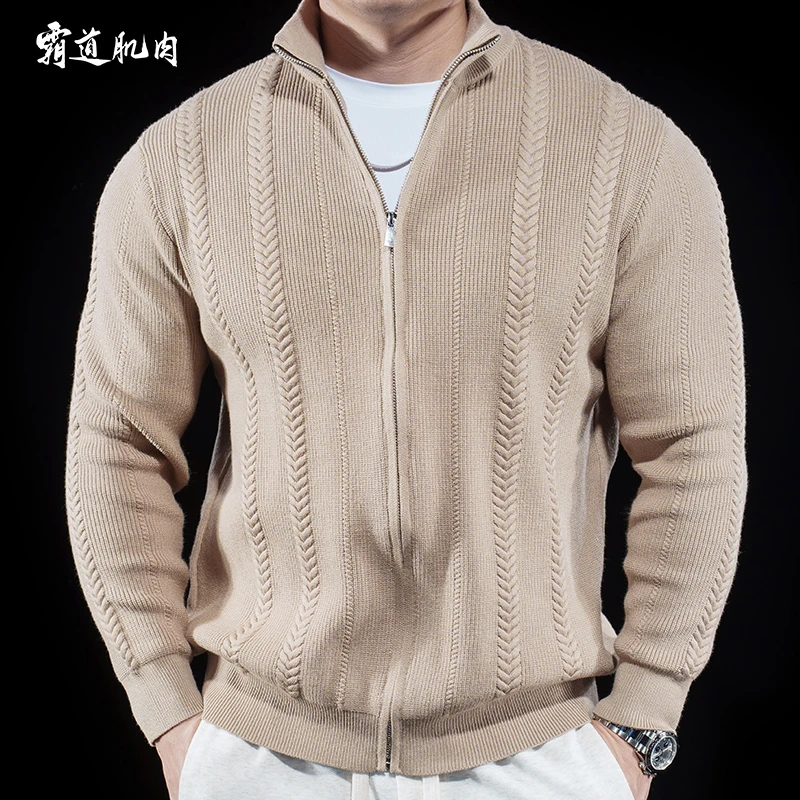 霸道肌肉 男士立领拉链针织衫外套春秋新款休闲毛衣开衫保暖轻熟