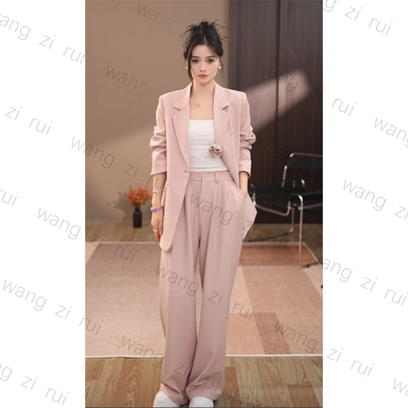【王子瑞】2025年新款早春季玫瑰花系带西装外套女长裤西裤西服