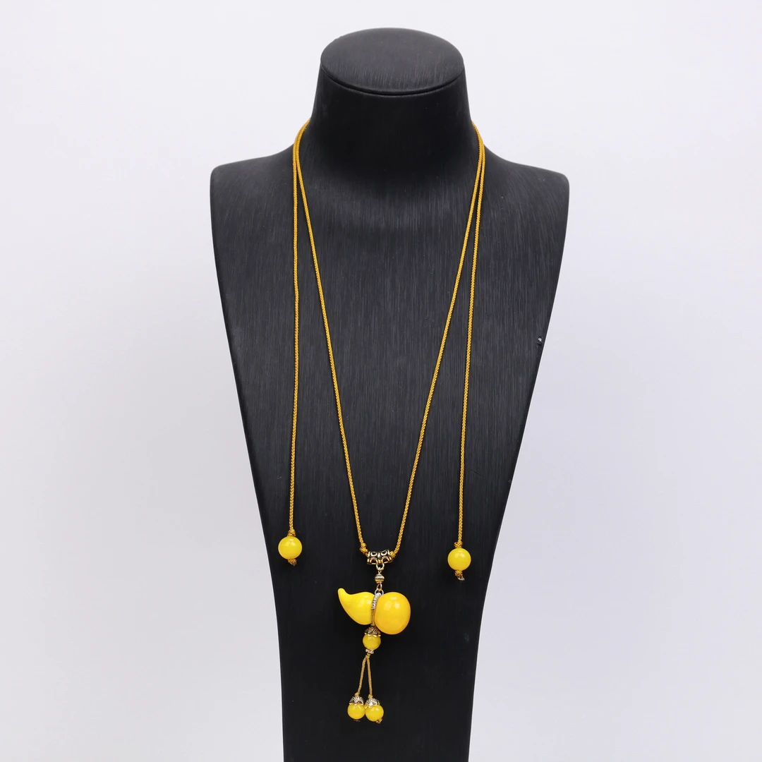 铜合金项链 玉楼东铜合金项链 LZ1612 浅黄葫芦绳编琉璃项链