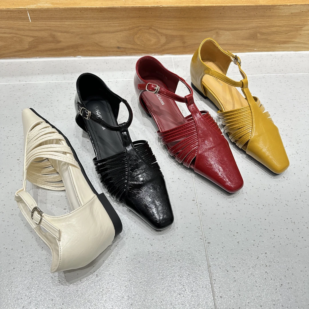 安安家 6068-3 新款夏季法式风格方头镂空女包头凉鞋百搭