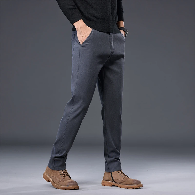 莱赛尔天丝休闲裤男士春季新款宽松直筒西裤男士潮流百搭商务长裤