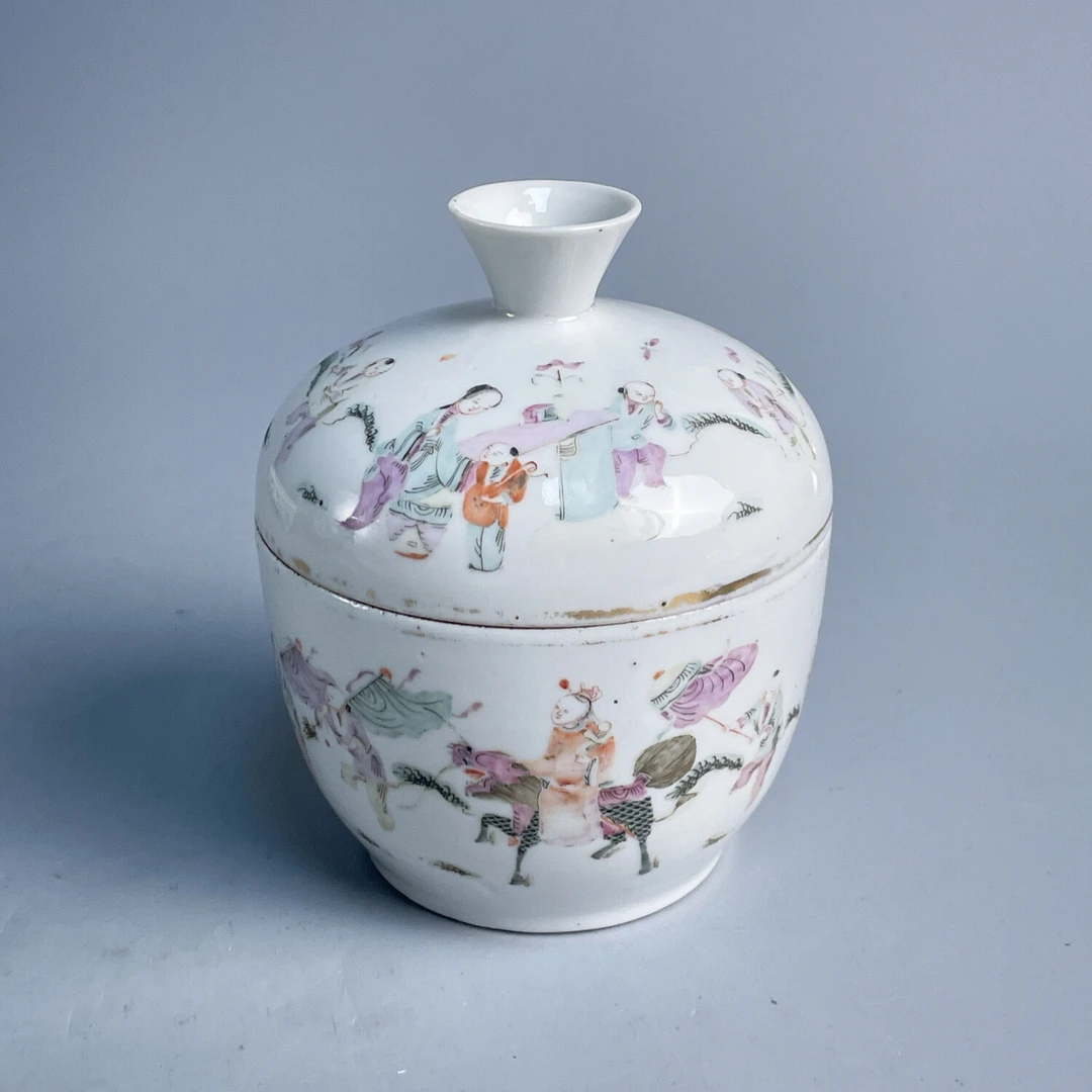 清晚期粉彩人物纹大盖缸-M25HZ001919
