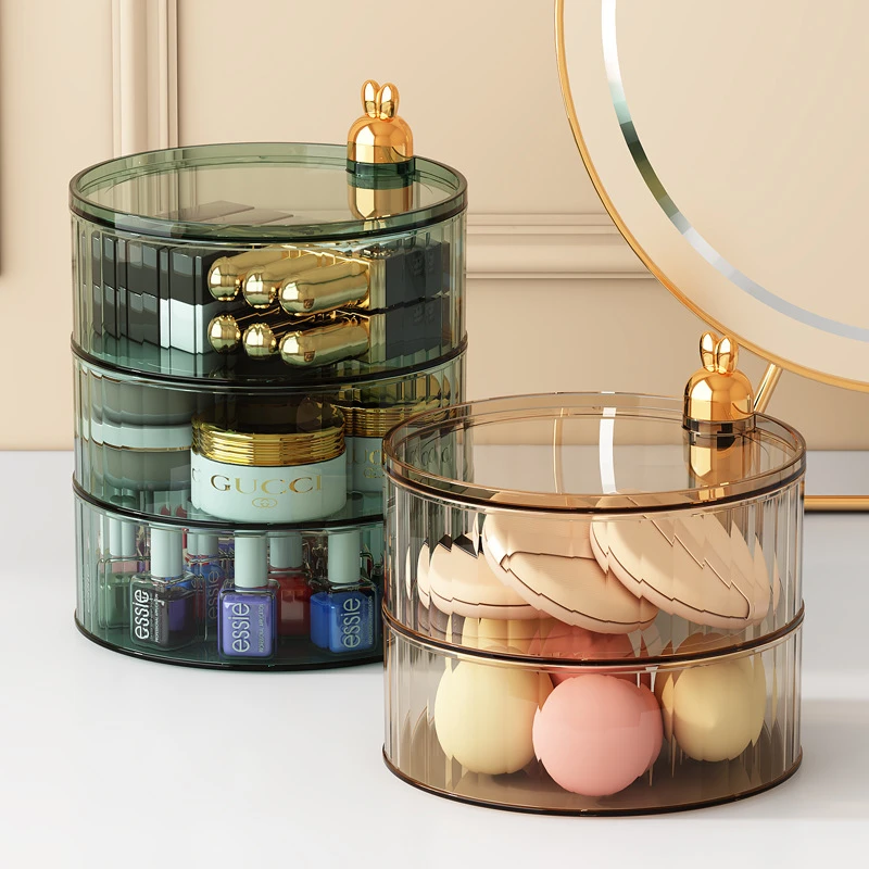 化妆品收纳盒透明旋转高档精致梳妆台耳环钉手项链粉扑发饰品架子