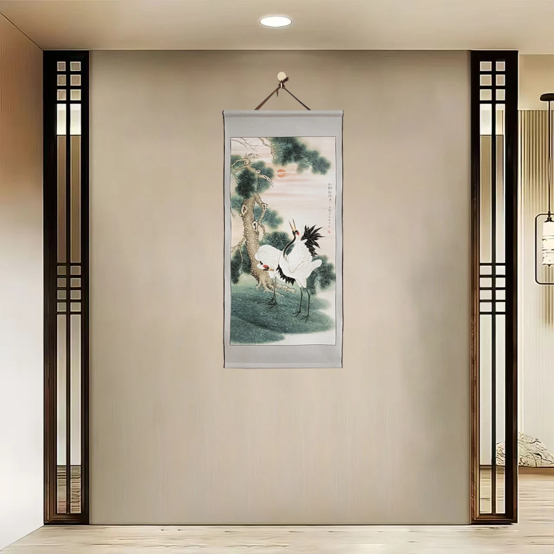 {40-239松鹤朝阳}净尺寸40x85cm现代简约挂轴装饰画办公室家居装