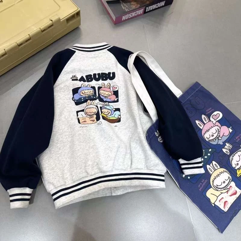 韩版猫咪刺绣口袋棒球服外套男女童中大童百搭休闲宽松送包包