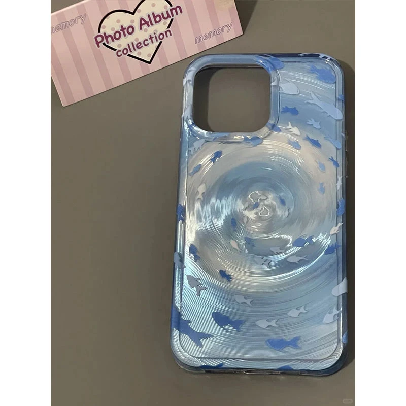 奥菲顿蓝晕一群小鱼适用iPhone16/15promax苹果旋风手机壳14/13套