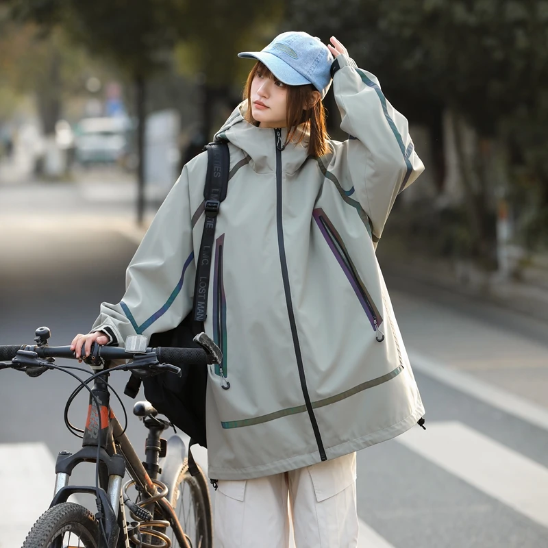 BAWEISA中性风情侣款户外防水宽松防风冲锋衣夹克
