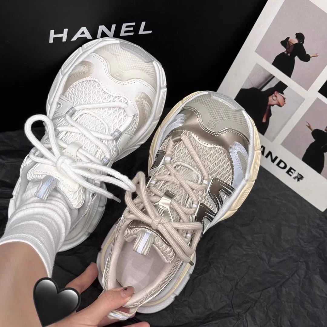 增高厚底老爹鞋女夏季薄款网面透气小白鞋徒步登山运动鞋